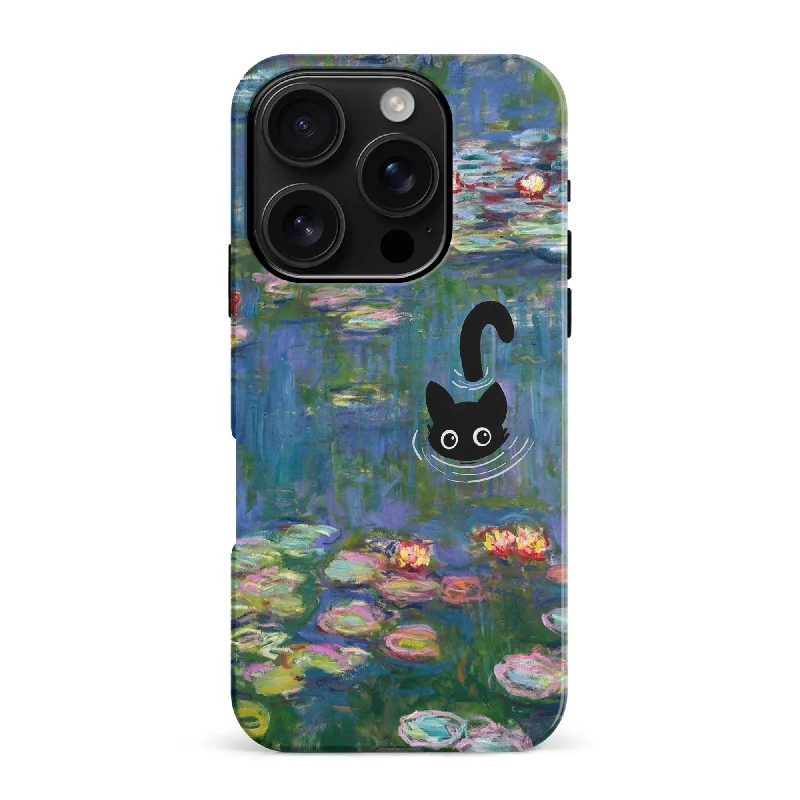 Black Cat In Water Lilies Phone Case