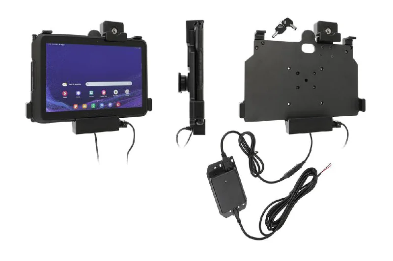 Charging Holder, Tilt-Swivel, USB Type-A Host Port for Samsung Tab Active4 Pro with Key Lock and Hard-Wired Power Supply