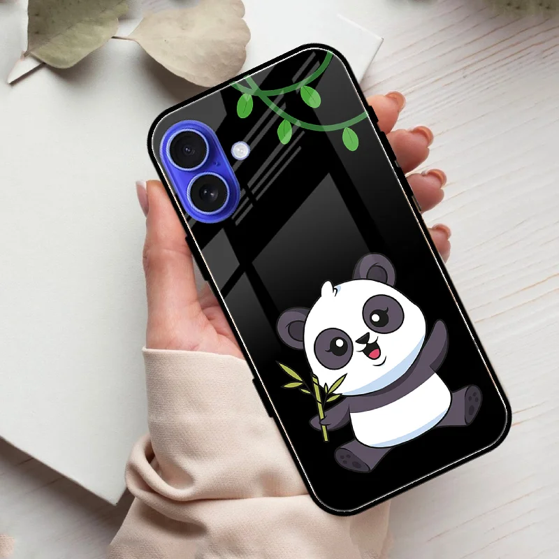 Black Panda Glass Phone Case For iPhone