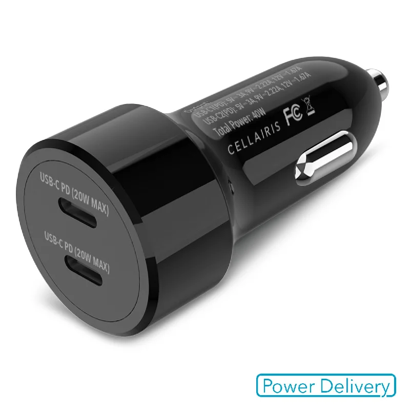 Car Charger - Dual USB-C + USB-C 40W Black Power