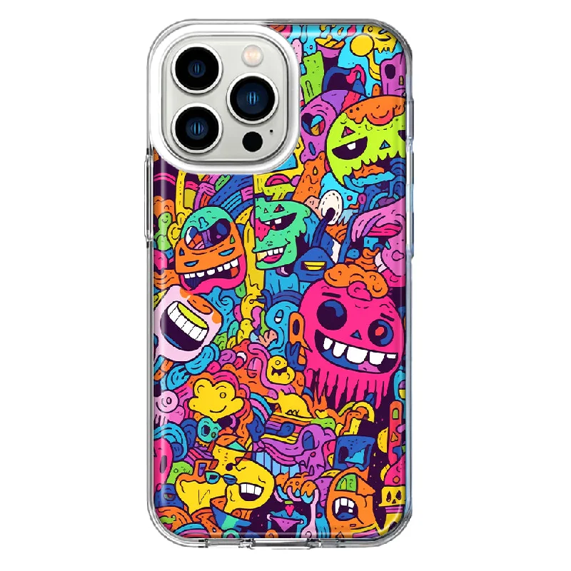 For Apple iPhone 13 Pro Psychedelic Trippy Happy Characters Pop Art Design Hybrid Protective Phone Case Cover