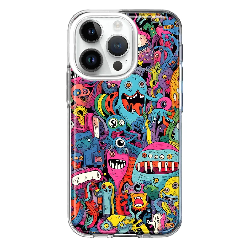 For Apple iPhone 14 Pro Psychedelic Trippy Happy Aliens Characters Design Hybrid Protective Phone Case Cover