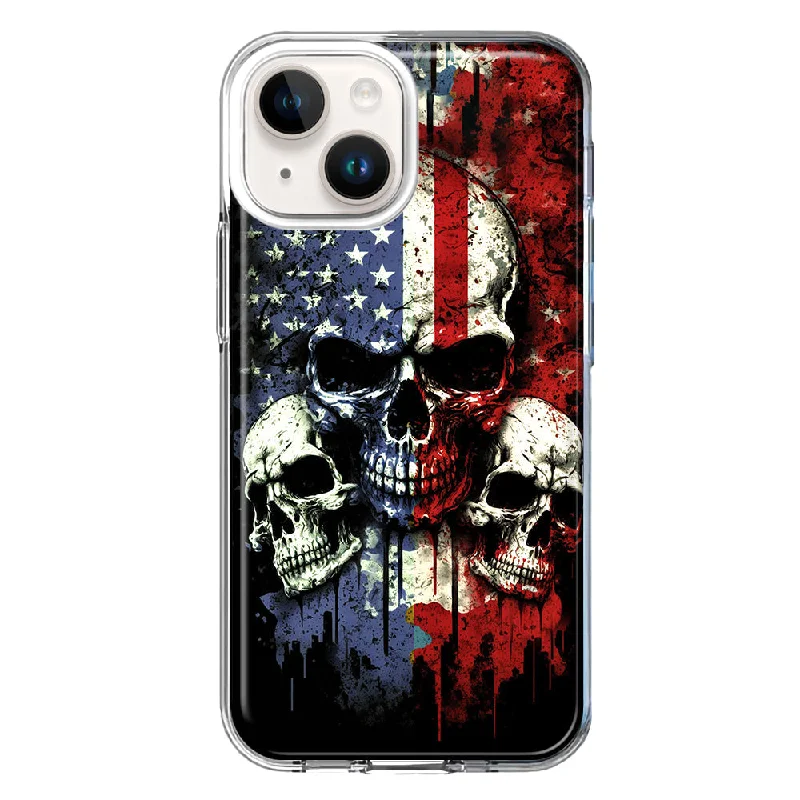 For Apple iPhone 15 American USA Flag Skulls Blue Red Case Cover