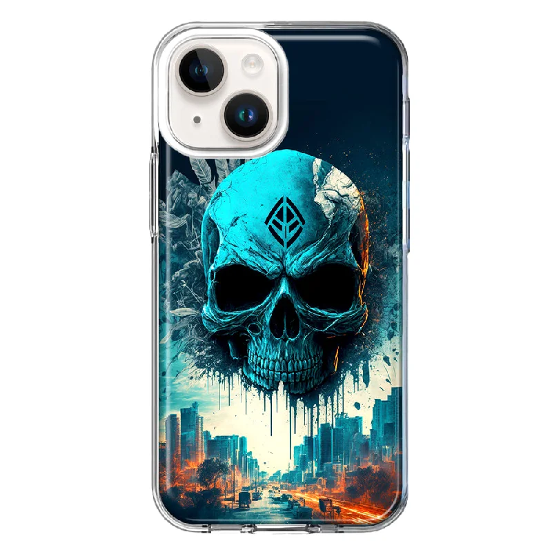 For Apple iPhone 15 Blue Apocalypse Cyberpunk Skull Feather Case Cover