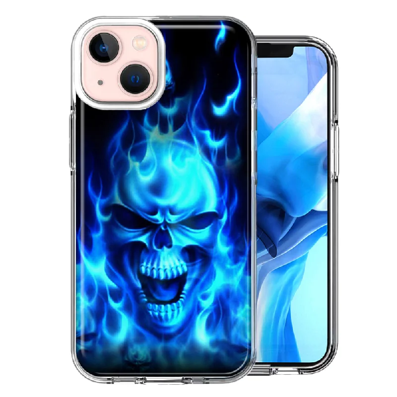 For Apple iPhone 15 Blue Flaming Skull Case Cover