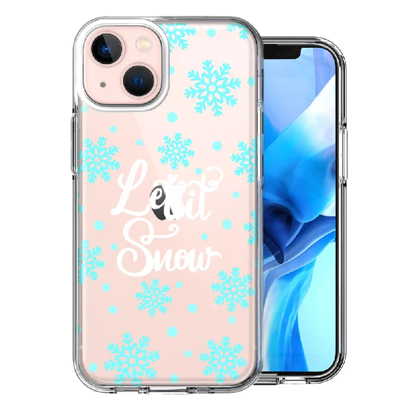 For Apple iPhone 15 Christmas Holiday Let It Snow Winter Blue Snowflakes Case Cover