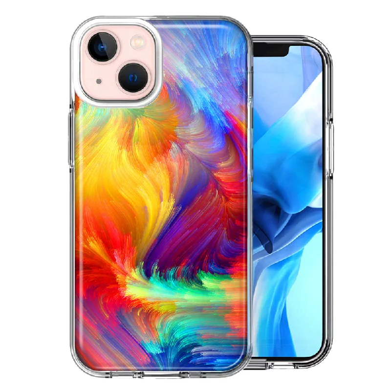 For Apple iPhone 15 Colorful Feather Paint Case Cover