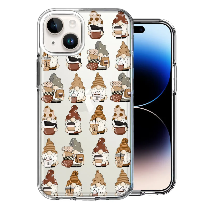 For Apple iPhone 15 Cute Morning Coffee Lovers Gnomes Characters Drip Iced Latte Americano Espresso Brown Case Cover