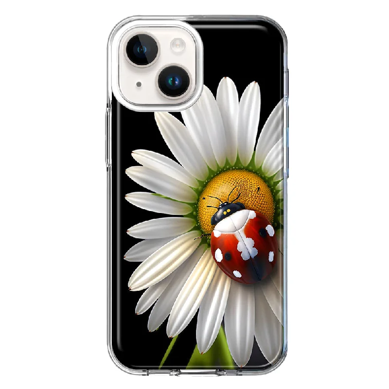 For Apple iPhone 15 Cute White Daisy Red Ladybug Case Cover