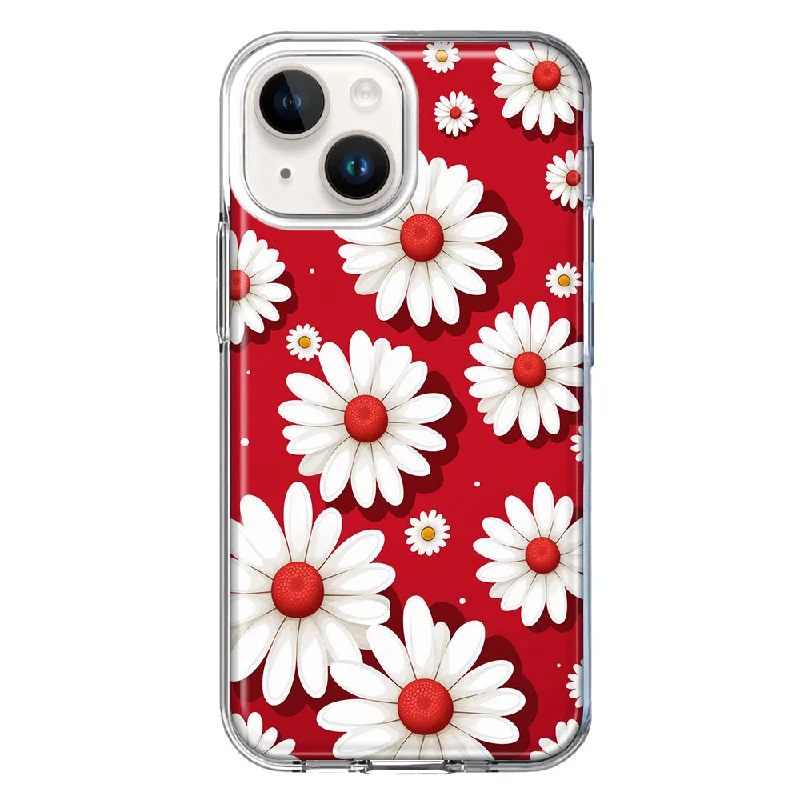 For Apple iPhone 15 Cute White Red Daisies Polkadots Case Cover