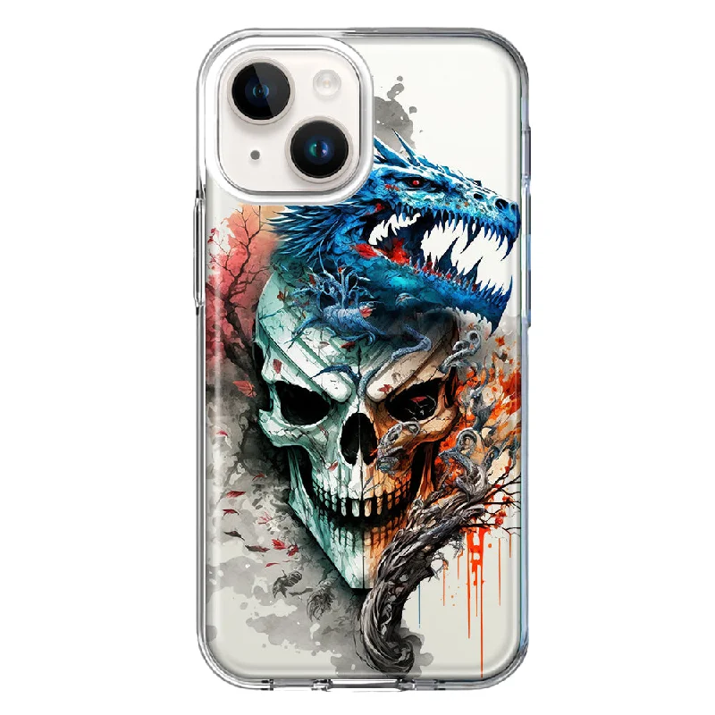 For Apple iPhone 15 Fantasy Blue Dragon Dream Skull Case Cover