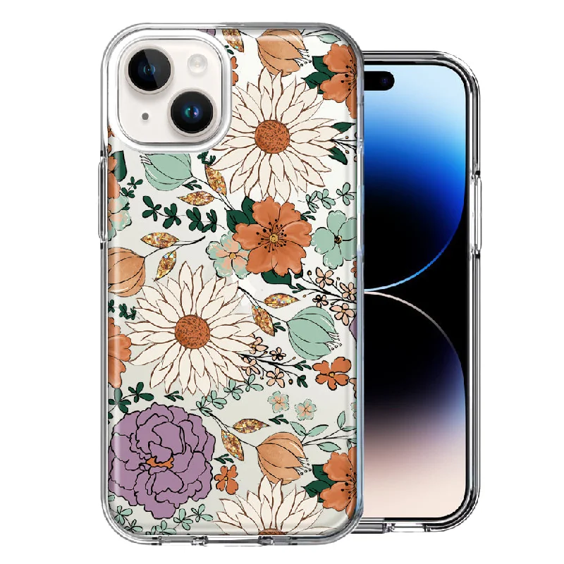 For Apple iPhone 15 Feminine Classy Flowers Fall Toned Floral Wallpaper Style Case Cover