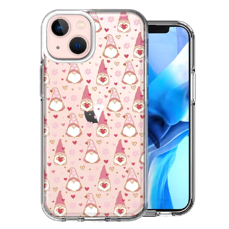 For Apple iPhone 15 Pink Blush Valentines Day Flower Hearts Gnome Characters Cute Case Cover