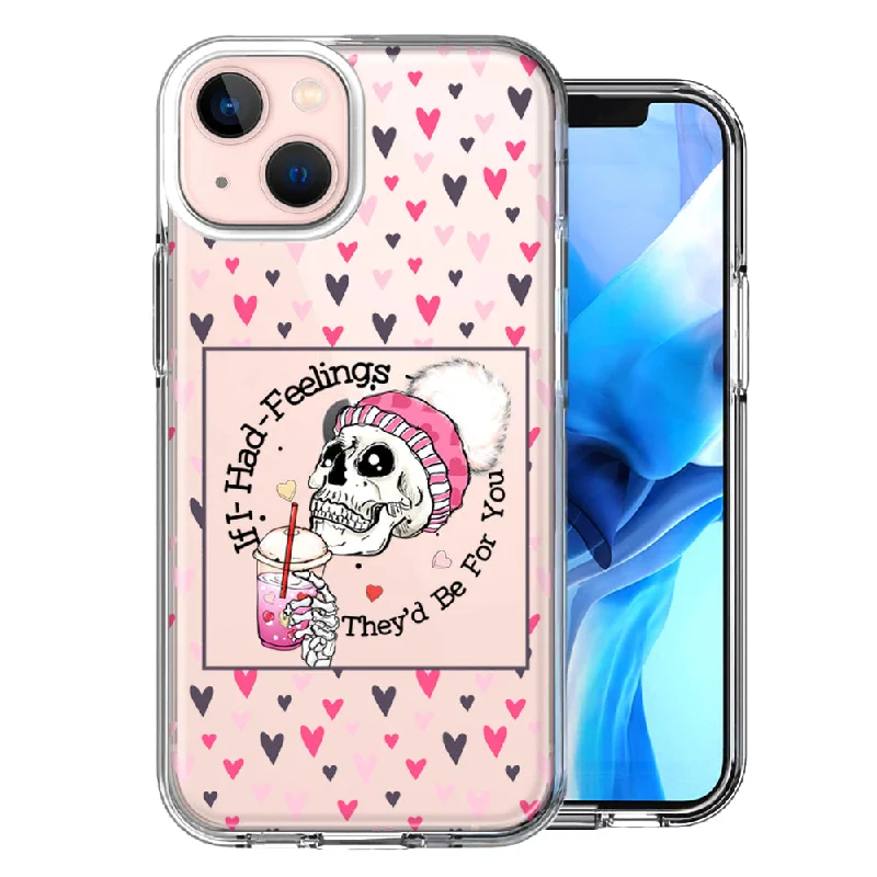 For Apple iPhone 15 Pink Dead Valentine Skull Frap Hearts If I had Feelings They'd Be For You Love Case Cover