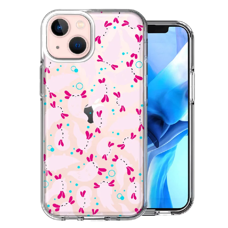 For Apple iPhone 15 Pink Happy Swimming Axolotls Polka Dots Case Cover