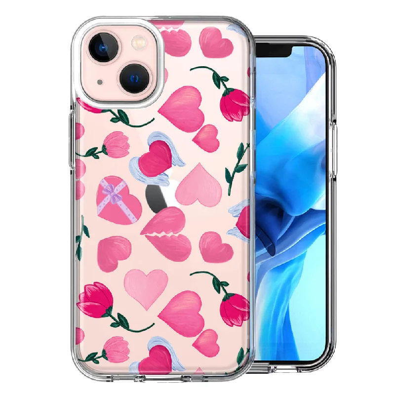 For Apple iPhone 15 Pretty Valentines Day Hearts Chocolate Candy Angel Flowers Case Cover