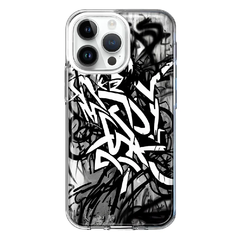 For Apple iPhone 15 Pro Black White Urban Graffiti Design Hybrid Protective Phone Case Cover