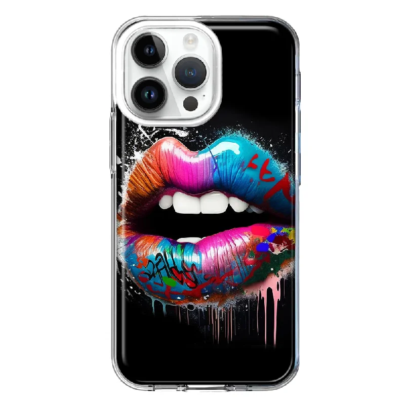 For Apple iPhone 15 Pro Colorful Lip Graffiti Painting Art Design Hybrid Protective Phone Case Cover