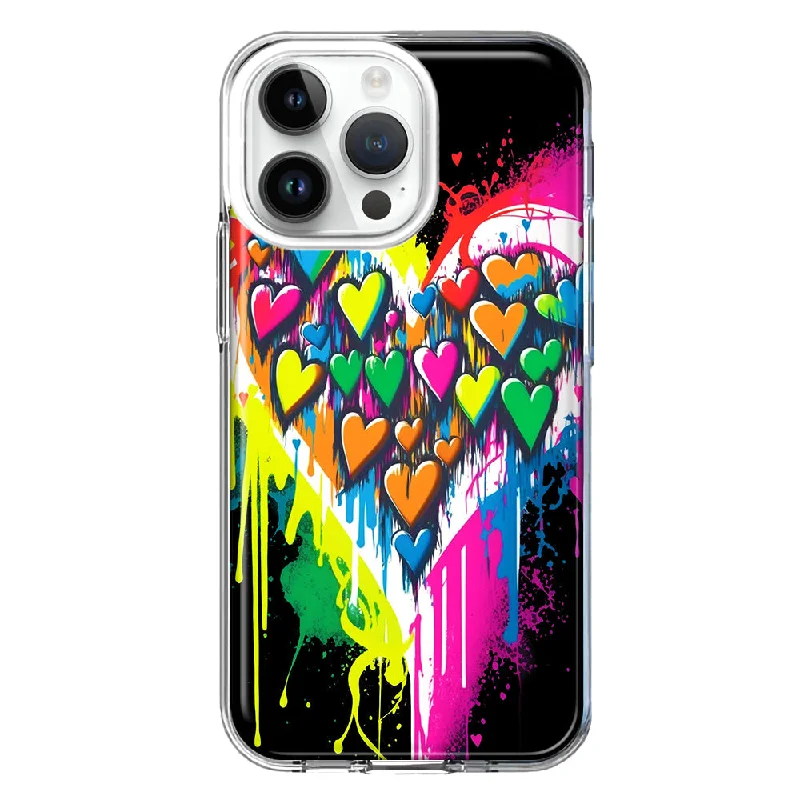 For Apple iPhone 15 Pro Colorful Rainbow Hearts Love Graffiti Painting Design Hybrid Protective Phone Case Cover