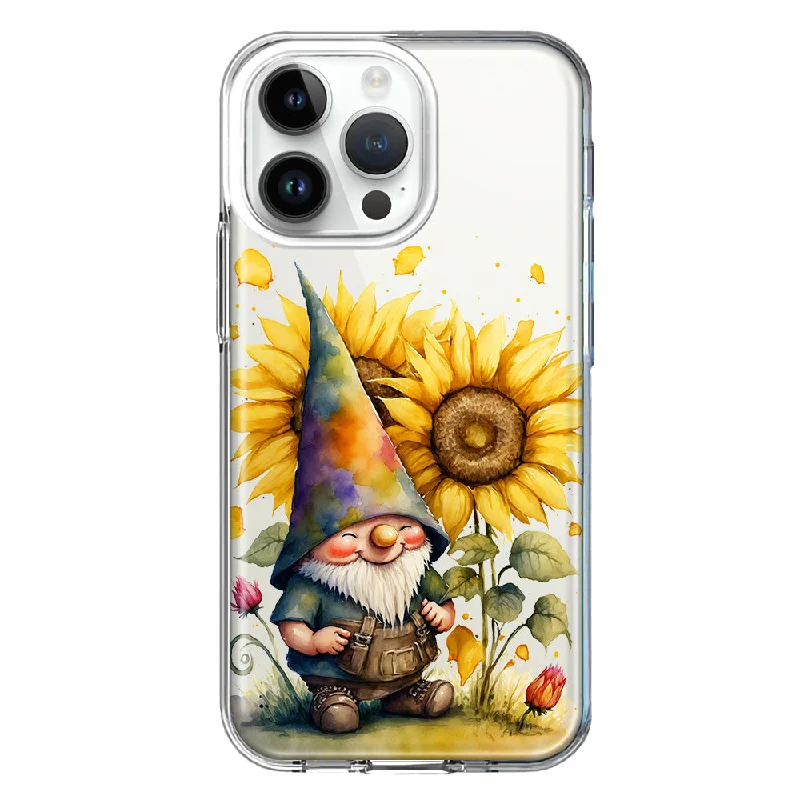 For Apple iPhone 15 Pro Cute Gnome Sunflowers Clear Design Hybrid Protective Phone Case Cover