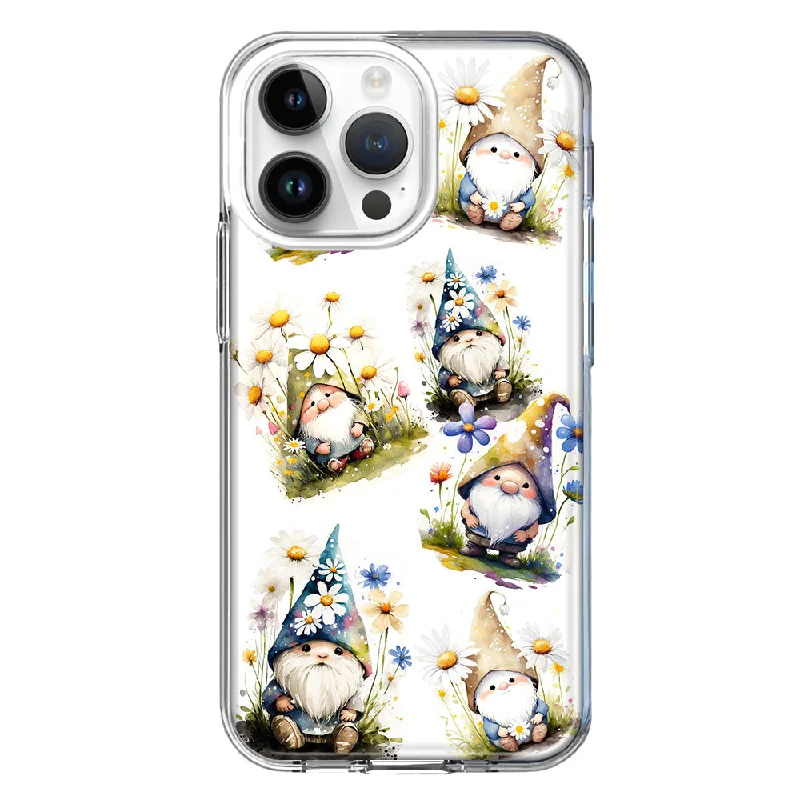 For Apple iPhone 15 Pro Cute White Blue Daisies Gnomes Design Hybrid Protective Phone Case Cover