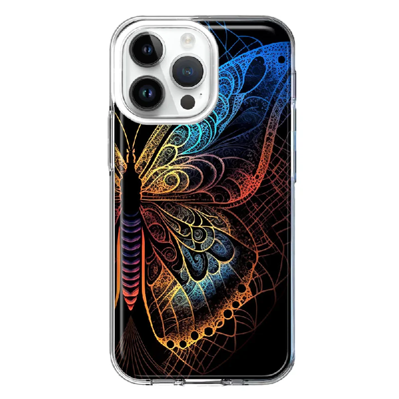 For Apple iPhone 15 Pro Mandala Geometry Abstract Butterfly Pattern Design Hybrid Protective Phone Case Cover