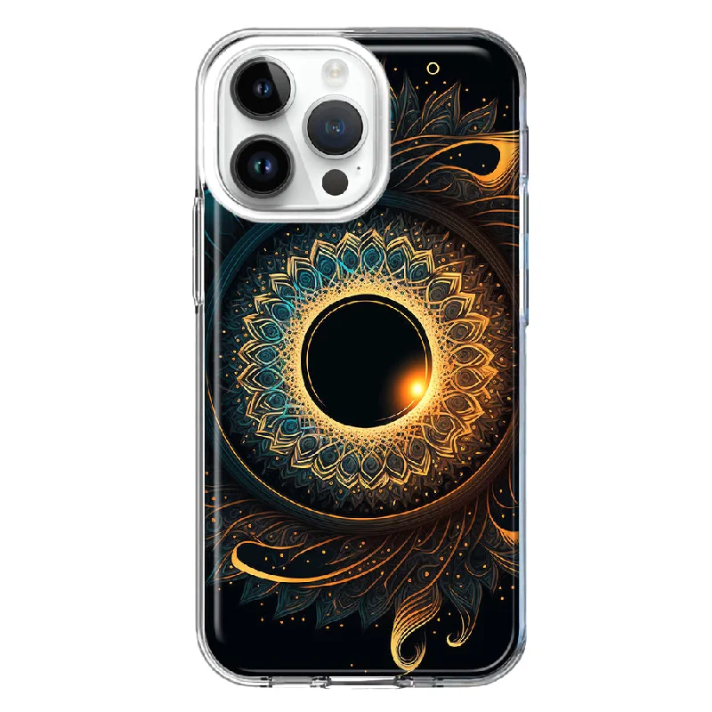 For Apple iPhone 15 Pro Mandala Geometry Abstract Eclipse Pattern Design Hybrid Protective Phone Case Cover