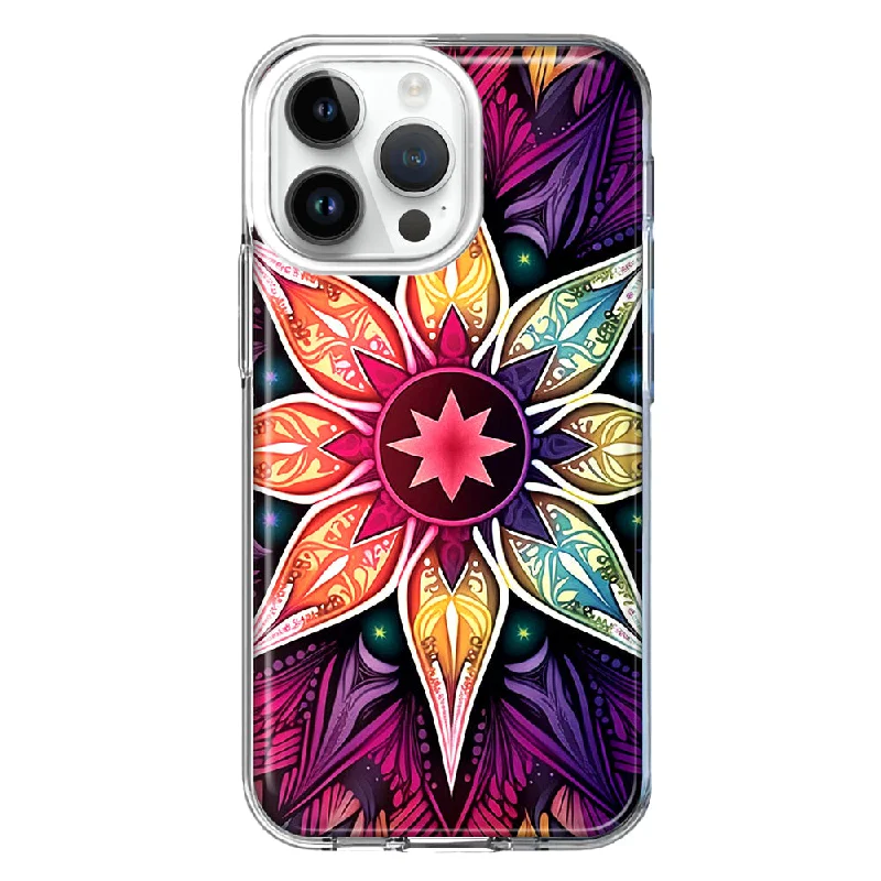 For Apple iPhone 15 Pro Mandala Geometry Abstract Star Pattern Design Hybrid Protective Phone Case Cover