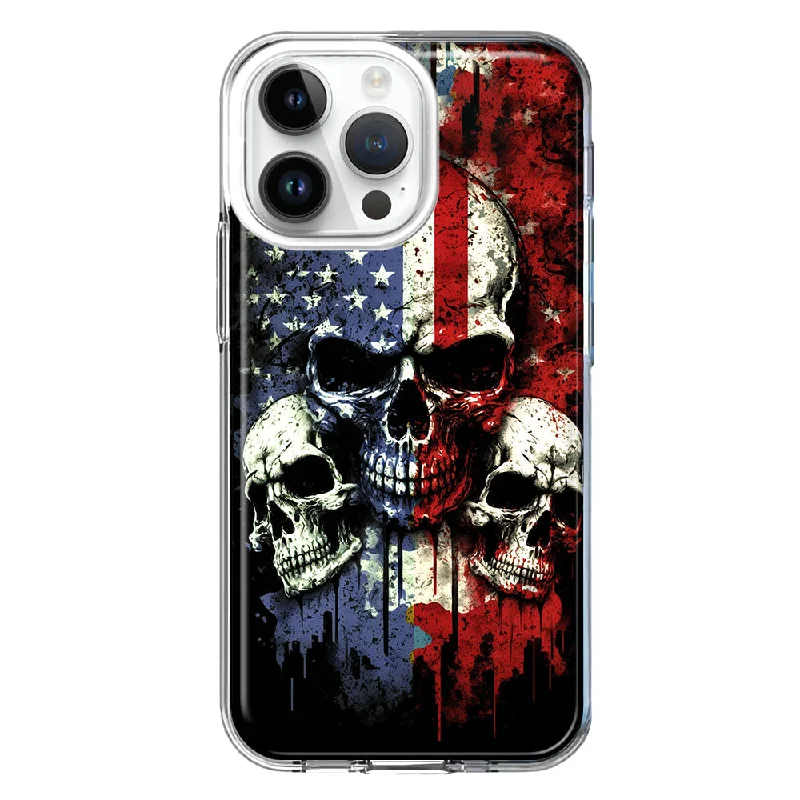 For Apple iPhone 15 Pro Max American USA Flag Skulls Blue Red Double Layer Phone Case Cover