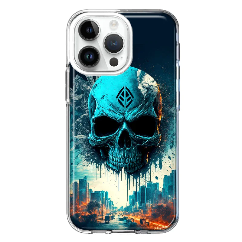 For Apple iPhone 15 Pro Max Blue Apocalypse Cyberpunk Skull Feather Double Layer Phone Case Cover