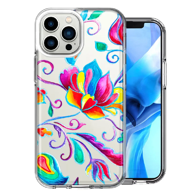 For Apple iPhone 15 Pro Max Bright Colors Rainbow Water Lilly Floral Design Double Layer Phone Case Cover