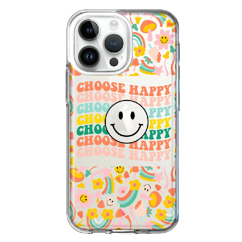 For Apple iPhone 15 Pro Max Choose Happy Smiley Face Retro Vintage Groovy 70s Style Design Hybrid Protective Phone Case Cover