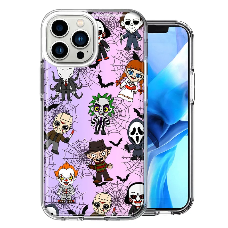 For Apple iPhone 15 Pro Max Classic Haunted Horror Halloween Nightmare Characters Spider Webs Design Double Layer Phone Case Cover