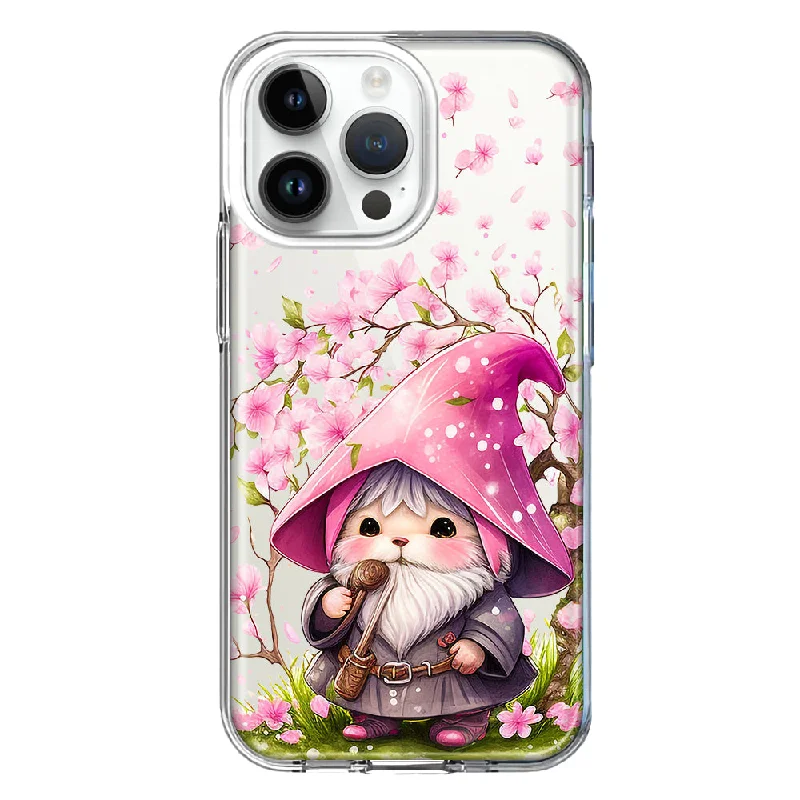 For Apple iPhone 15 Pro Max Cute Pink Cherry Blossom Gnome Spring Floral Flowers Double Layer Phone Case Cover