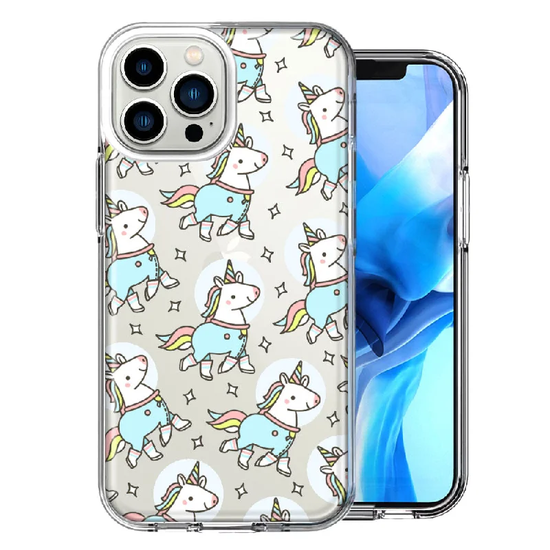 For Apple iPhone 15 Pro Max Cute Space Unicorns Design Double Layer Phone Case Cover