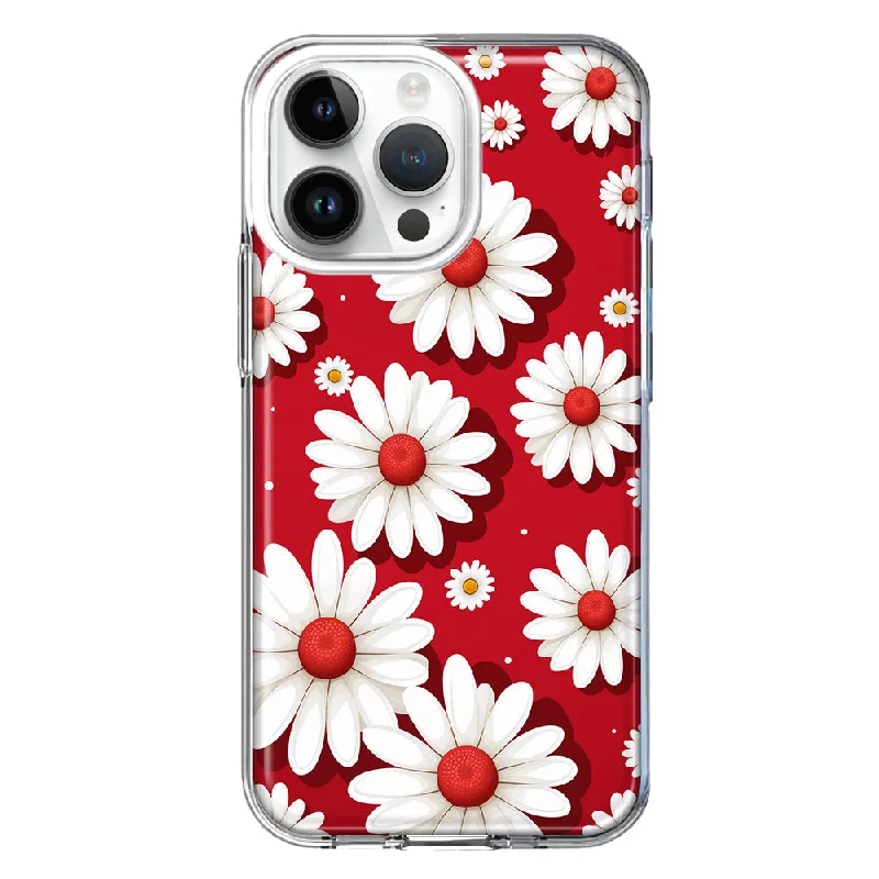 For Apple iPhone 15 Pro Max Cute White Red Daisies Polkadots Double Layer Phone Case Cover