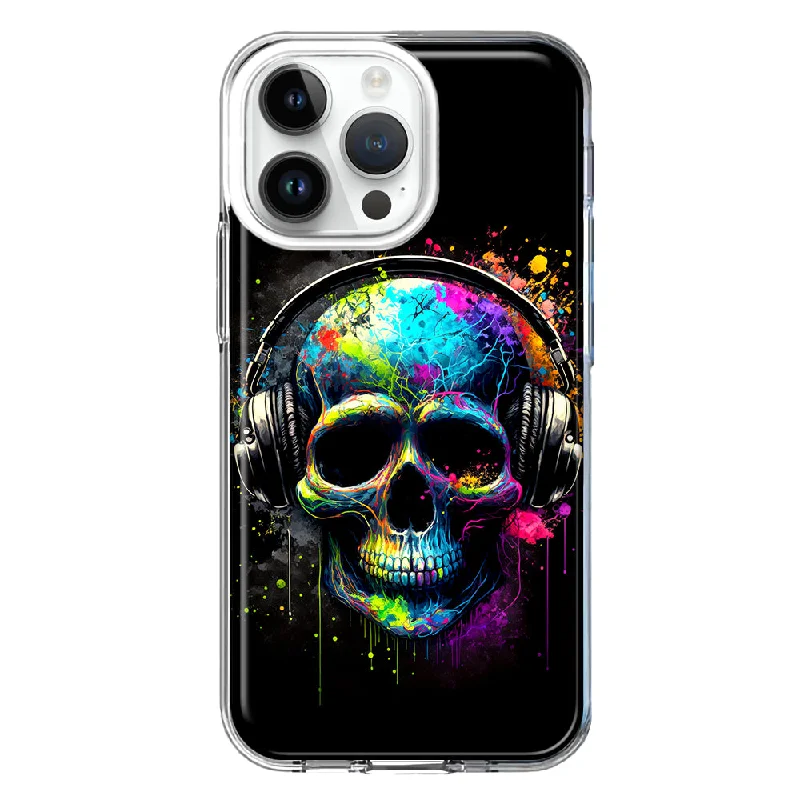 For Apple iPhone 15 Pro Max Fantasy Skull Headphone Colorful Pop Art Design Hybrid Protective Phone Case Cover