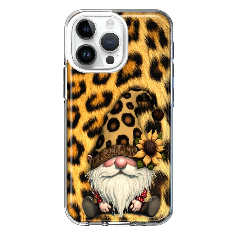 For Apple iPhone 15 Pro Max Gnome Sunflower Leopard Design Hybrid Protective Phone Case Cover