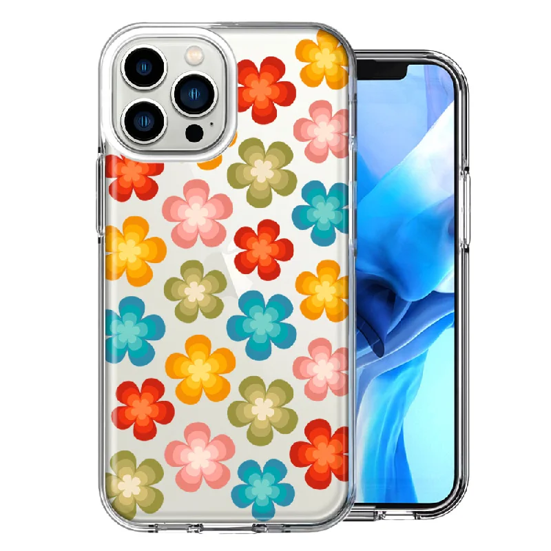 For Apple iPhone 15 Pro Max Groovy Gradient Retro Color Flowers Double Layer Phone Case Cover