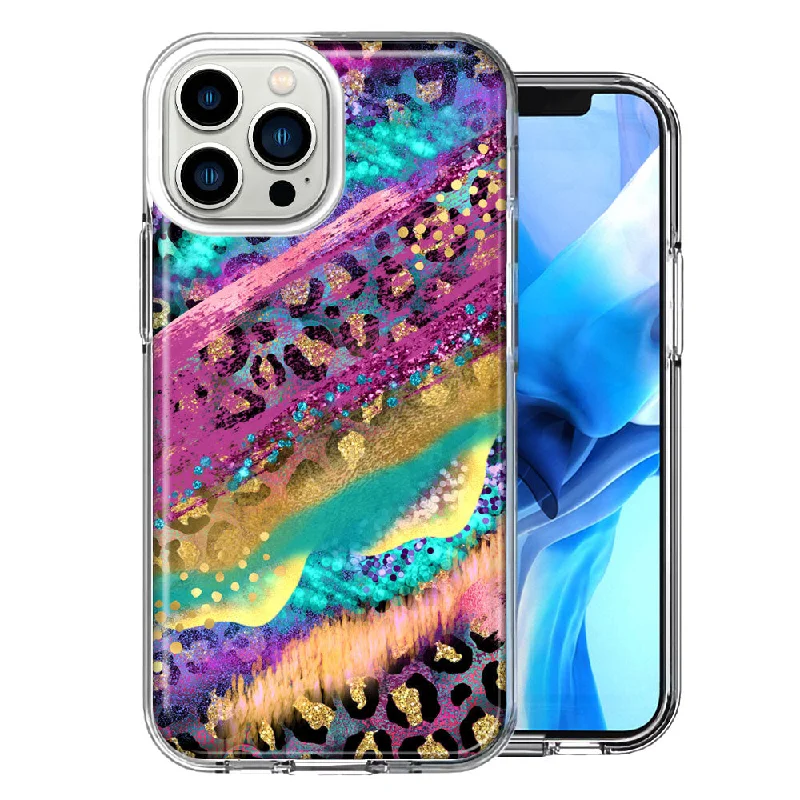 For Apple iPhone 15 Pro Max Leopard Paint Colorful Beautiful Abstract Milkyway Design Double Layer Phone Case Cover