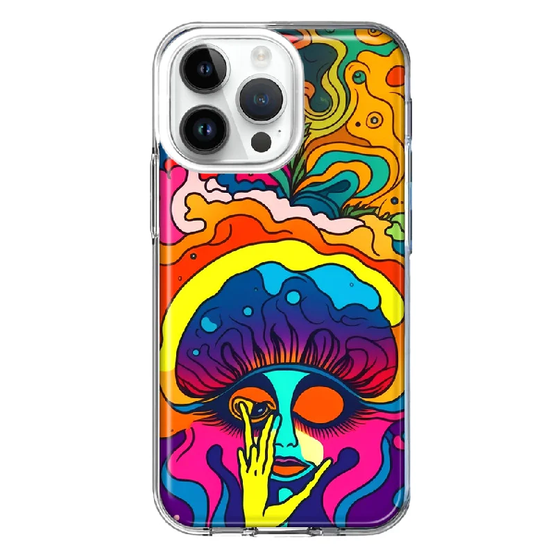 For Apple iPhone 15 Pro Max Neon Rainbow Psychedelic Trippy Hippie Big Brain Design Hybrid Protective Phone Case Cover