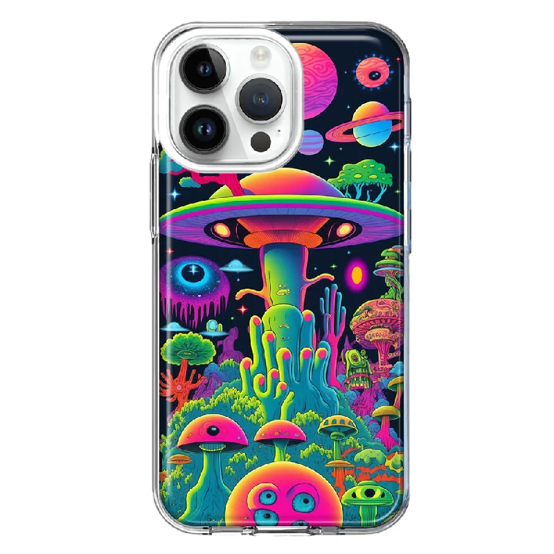 For Apple iPhone 15 Pro Max Neon Rainbow Psychedelic UFO Alien Planet Hybrid Protective Phone Case Cover