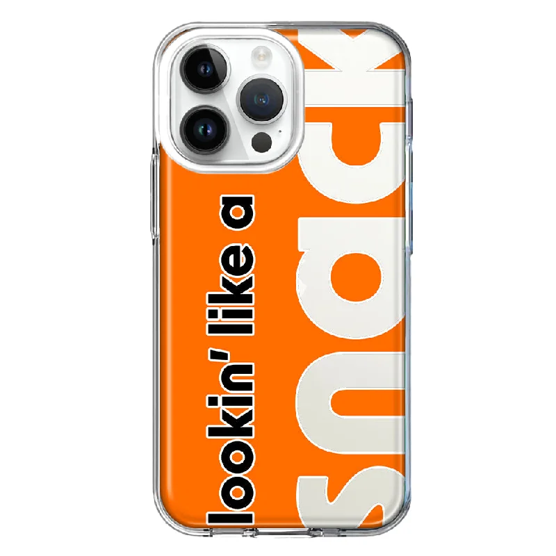 For Apple iPhone 15 Pro Max Orange Clear Funny Text Quote Snack Design Hybrid Protective Phone Case Cover