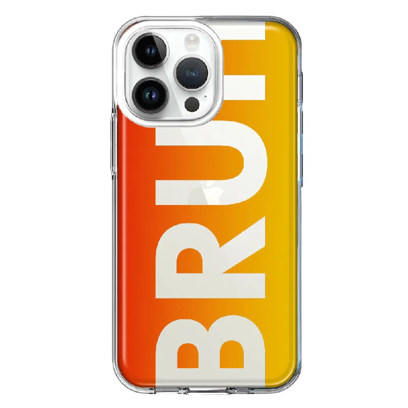 For Apple iPhone 15 Pro Max Orange Red Clear Funny Text Quote Bruh Design Hybrid Protective Phone Case Cover