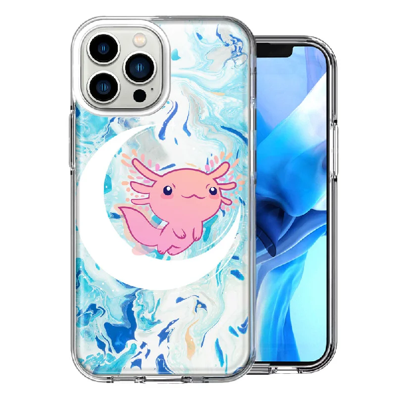 For Apple iPhone 15 Pro Max Pink Axolotl Moon Design Double Layer Phone Case Cover