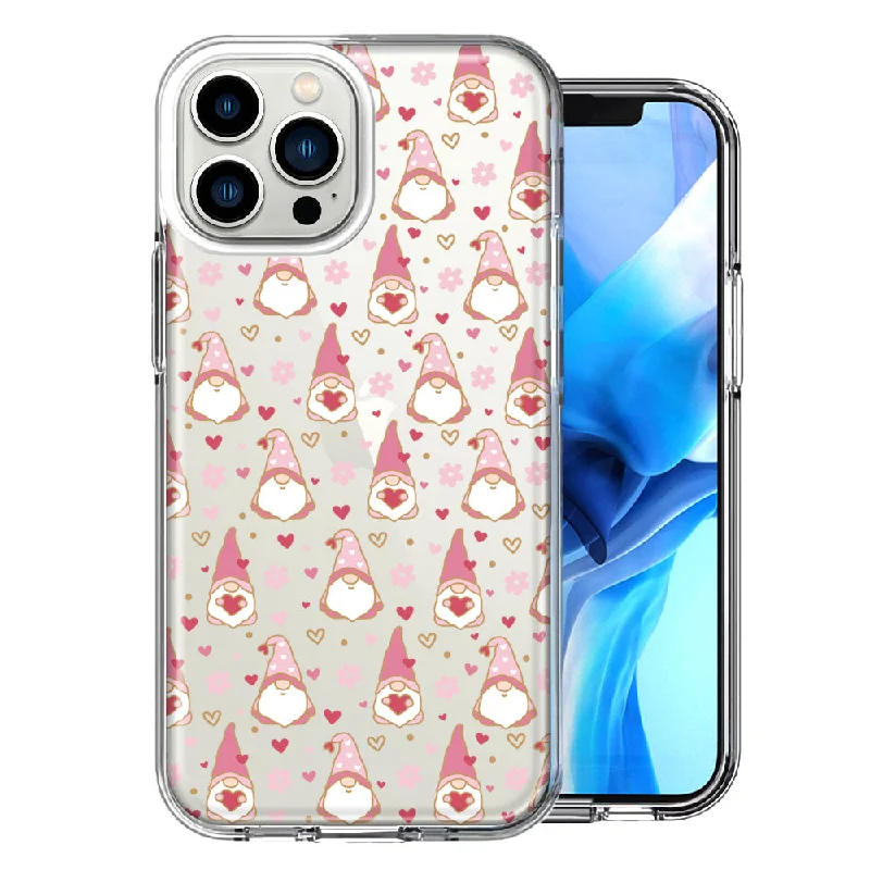 For Apple iPhone 15 Pro Max Pink Blush Valentines Day Flower Hearts Gnome Characters Cute Double Layer Phone Case Cover