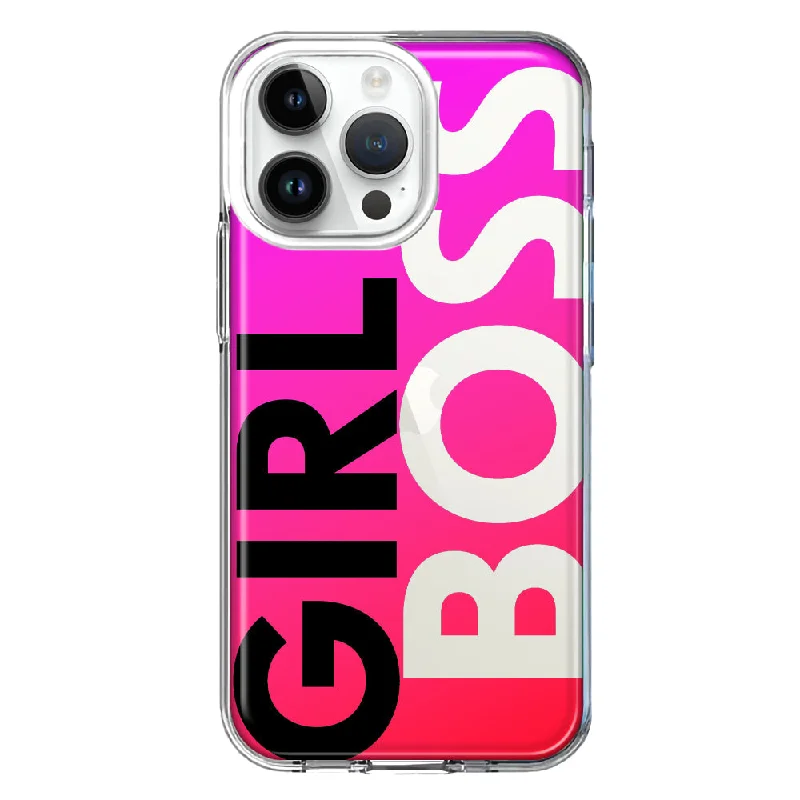 For Apple iPhone 15 Pro Max Pink Clear Funny Text Quote Girl Boss Design Hybrid Protective Phone Case Cover