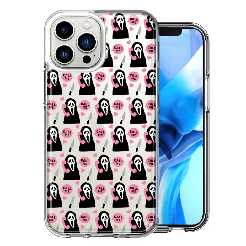 For Apple iPhone 15 Pro Max Pink Horror Valentine Character Ghostface Boyfriend Call Me Hearts Double Layer Phone Case Cover