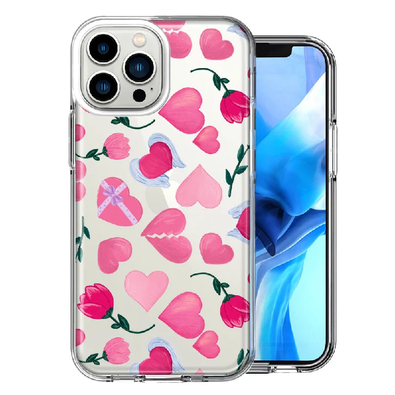 For Apple iPhone 15 Pro Max Pretty Valentines Day Hearts Chocolate Candy Angel Flowers Double Layer Phone Case Cover