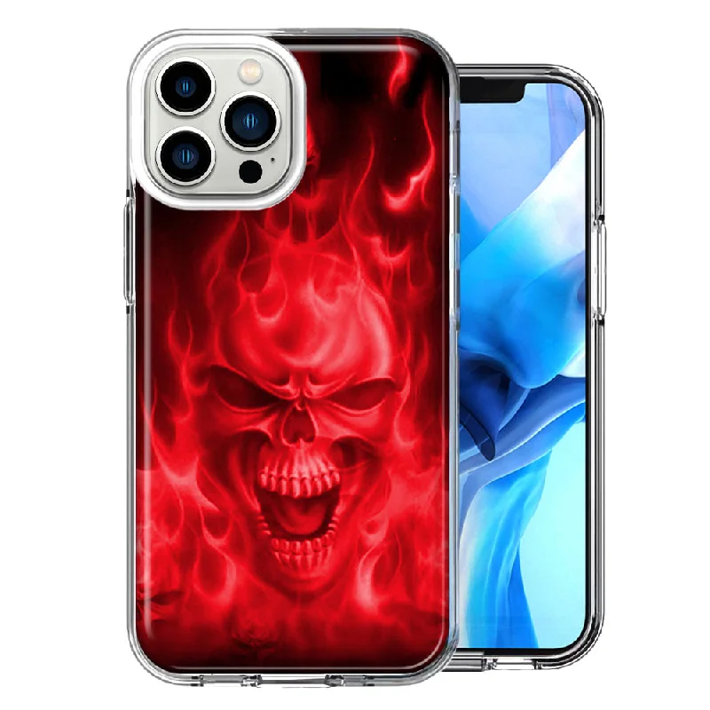 For Apple iPhone 15 Pro Max Red Flaming Skull Double Layer Phone Case Cover